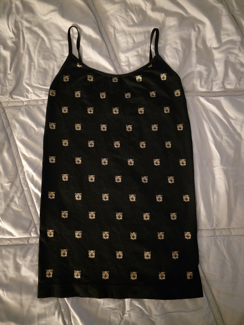 BONGO Black Camisole Tank with Gold Tiger Embellished Pattern NWOT